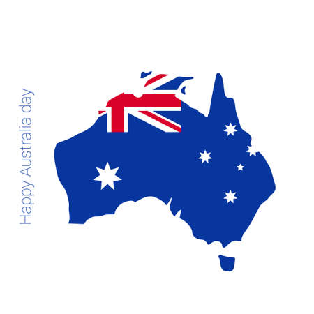 Happy Australia day banner. Map of Australia with flag and heart. Vector illustrationのイラスト素材