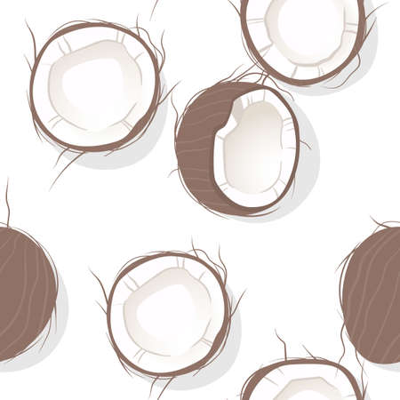 Seamless pattern with coconuts. Half a coconut, whole coconut. Summer and paradise background....