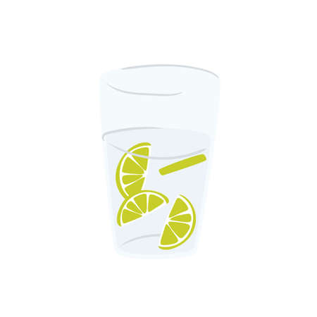 Hand drawn glass with water with lime. Fresh lime water. Trendy healthy morning drink. Vector illustration in modern style.のイラスト素材