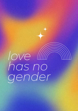 LGBTQ+ poster on gradient texture background. Textured background in lgbt colors. Love has no gender...