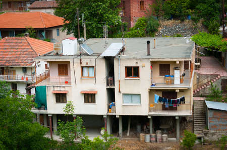 Facade of the old house. View from aboveの写真素材