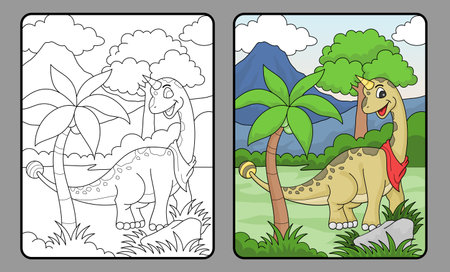 dinosaur coloring book or page, education for childrenのイラスト素材