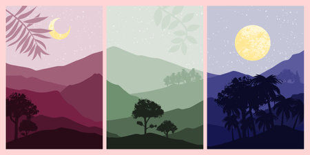Set of abstract mountain painting. abstract art background. Premium Vectors