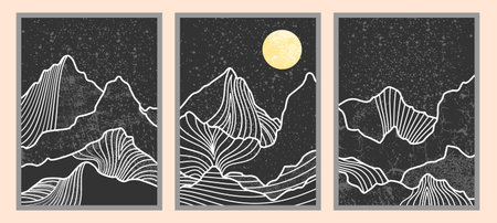 Set of abstract mountain painting. abstract art background. Premium Vectorsのイラスト素材