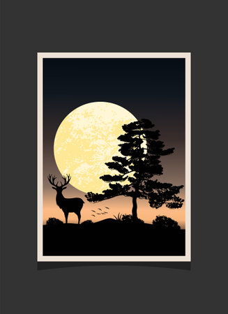 Deer and mountain painting, abstract background, Landscapeのイラスト素材