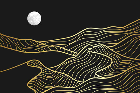 landscape wallpaper design with Golden mountain line artsのイラスト素材