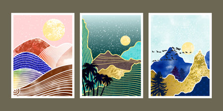 Set of abstract mountain painting. abstract art background. Vector Illustration.のイラスト素材