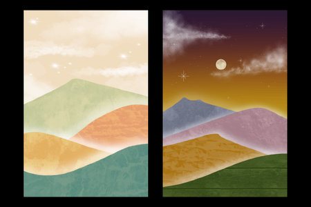 Natural abstract mountain on set. Mid century modern minimalist art print. Abstract contemporary aesthetic backgrounds landscape. vector illustrationsのイラスト素材