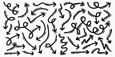 hand drawn arrow icon set isolated on white background. Doodle vector illustration.のイラスト素材