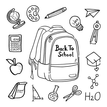 Set of hand drawn back to school, vector illustration.のイラスト素材