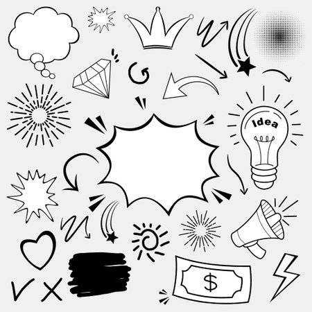 Set of hand drawn doodle design elements. Vector illustration.のイラスト素材