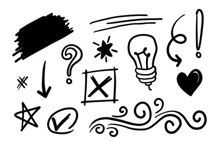 Doodle element vector set, arrow, swirl, brush, star and etc, for concept design.のイラスト素材