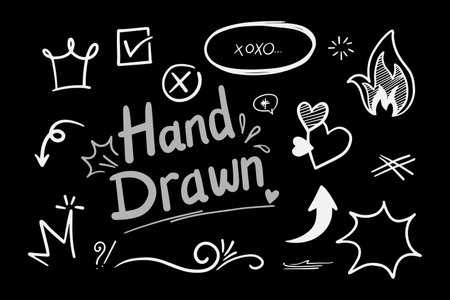 vector set of hand drawn doodle elements, for concept design.のイラスト素材