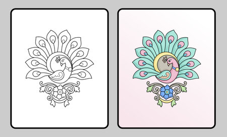 peacock coloring book or page, education for childrenのイラスト素材