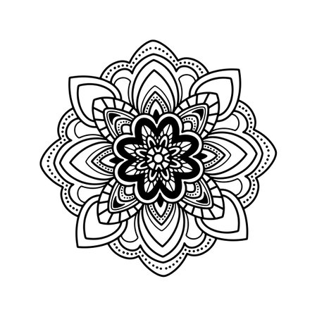 mandala coloring book page, line art, vector illustrationのイラスト素材