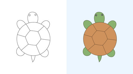 turtle coloring book or page, vector illustrationのイラスト素材