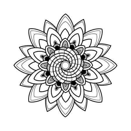mandala coloring book page, line art, vector illustrationのイラスト素材