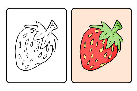 learn to color, strawberry, vector illustration.のイラスト素材