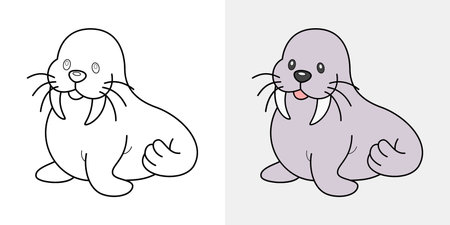seals coloring book or page, vector illustrationのイラスト素材