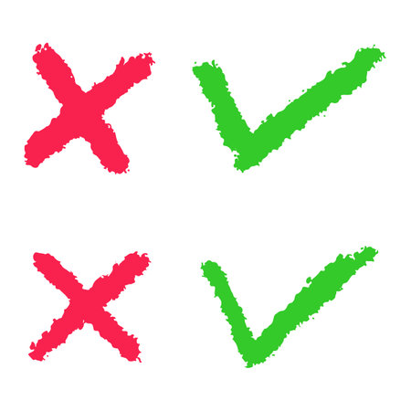 Tick and cross black signs. Gray checkmark OK and X icons, isolated on white background. Simple marks graphic design. Circle symbols YES and NO button for vote, decision, web. Vector illustration.のイラスト素材