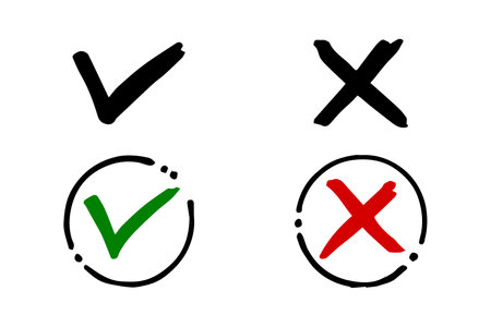 Tick and cross  signs. Checkmark OK and X icons.のイラスト素材