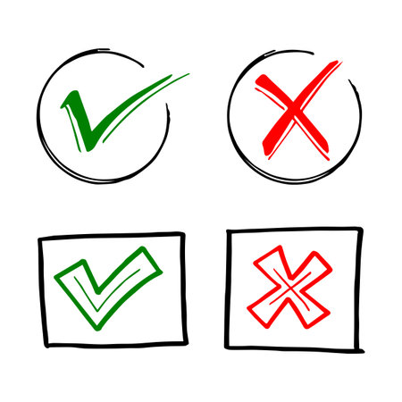 Tick and cross  signs. Checkmark OK and X icons.のイラスト素材