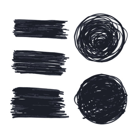 Brush Ink. Black Graffiti Textures. Grey Painting Stripe. Scribble Abstract. Monochrome Stroke Vector.のイラスト素材