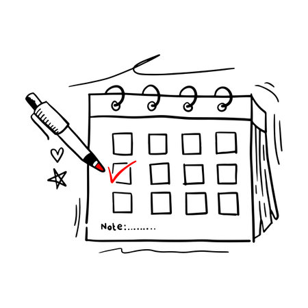 hand drawn doodle folding calendar with cartoon art style vector isolatedのイラスト素材