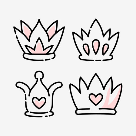 Doodle set crown line art, vector illustration.のイラスト素材