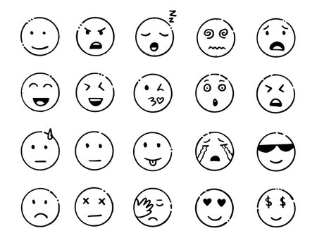 Hand draw emoji, doodle emoticons, vector illustration.のイラスト素材