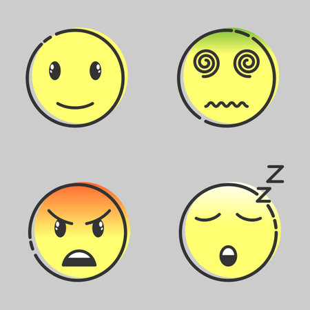 Emoji set, doodle emoticons, vector illustration.のイラスト素材