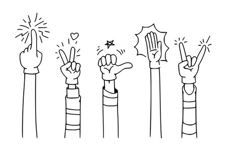 doodle hands up,Hands clapping. applause gestures. congratulation business. vector illustrationのイラスト素材