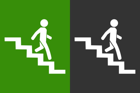 Go down stairs icon green and blackのイラスト素材
