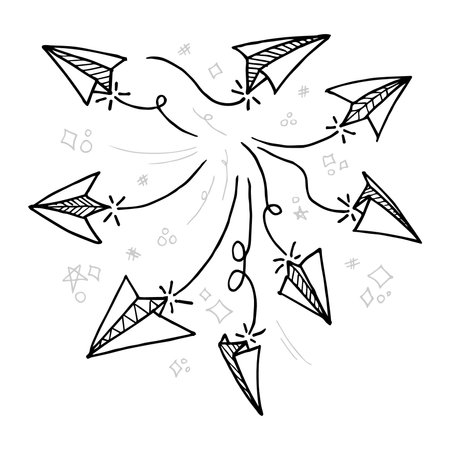 Set of doodle paper plane icon. Hand draw paper airplane. Vector Illustration.のイラスト素材