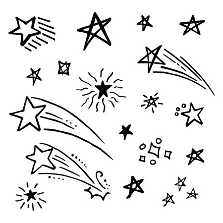Starburst doodle set. Hand drawn star.のイラスト素材