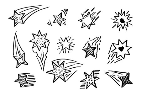 Starburst doodle set. Hand drawn star.のイラスト素材