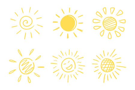 set of doodle sun.Design elements. vector illustration.のイラスト素材