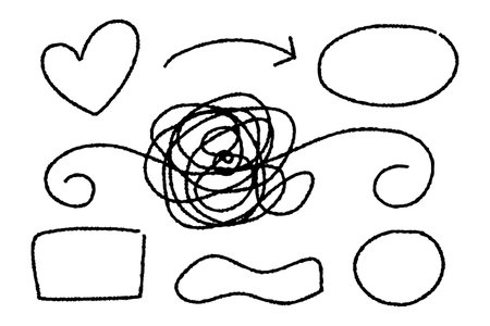 hand drawn from crumpled doodle sketch. Abstract doodle, vector illustration. love, square, circle, arrow.のイラスト素材