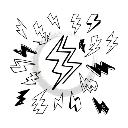 Doodle set lightning line art, vector illustration.のイラスト素材