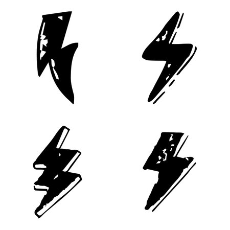 Doodle set lightning line art, vector illustration.のイラスト素材