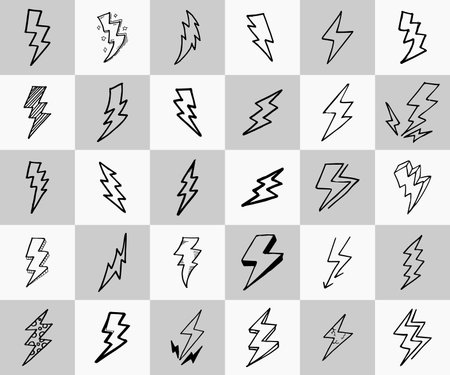 Doodle set lightning line art, vector illustration.のイラスト素材