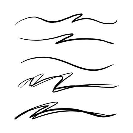 strokes, underlines, highlighter marker strokes, wave brush marks.のイラスト素材
