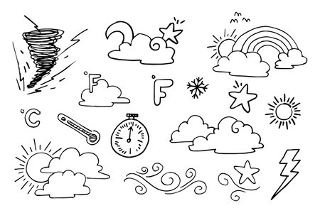 vector set of weather doodle elements, for design purposesのイラスト素材
