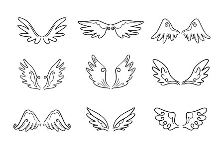Sketch angel wings. Angel feather wing. Vector illustration.のイラスト素材