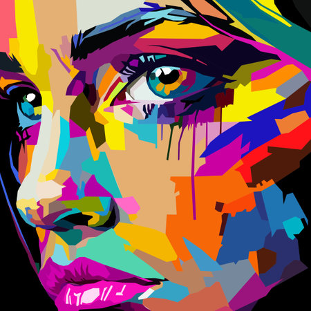 beautiful face and eyes drawn using WPAP art style, pop art, vector illustration.のイラスト素材