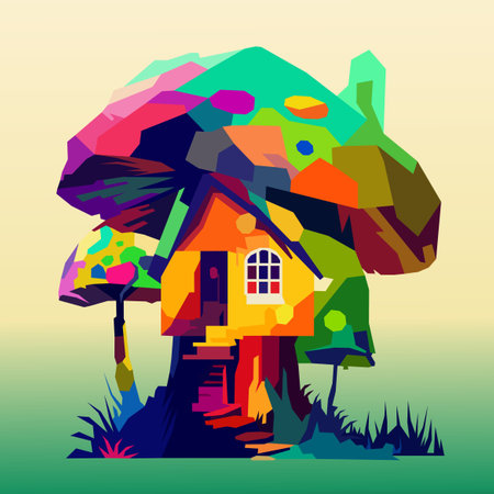 Mushroom house drawn using WPAP art style, pop art, vector illustration.のイラスト素材