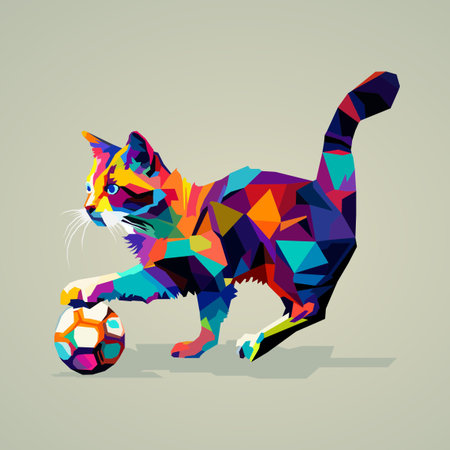 cat playing ball drawn using WPAP art style, pop art, vector illustration.のイラスト素材