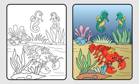 lobster king coloring book, education for children and elementary school, vector illustration.のイラスト素材