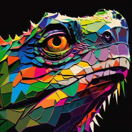 Colorful iguana on black background. Vector illustration for your designの素材