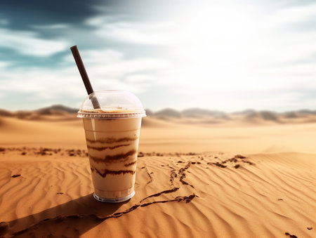 thai tea with desert background, AI generatedの素材
